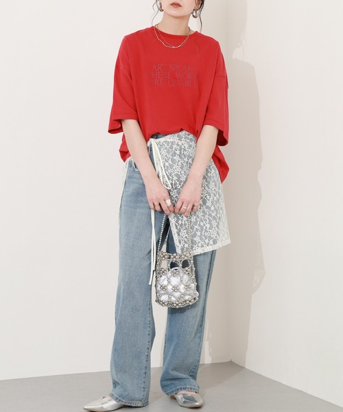 hunch(ハンチ)の「hunch アシメデザインカットソー 半袖(Tシャツ/カットソー・レディース・オフホワイト/レッド/チャコール・FREE)」の13枚目の写真