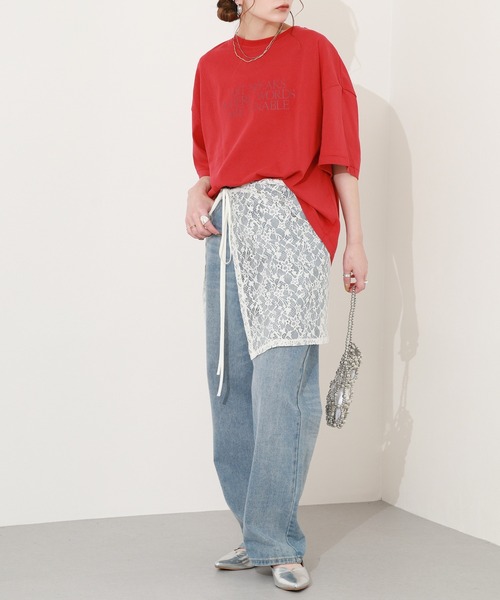 hunch(ハンチ)の「hunch アシメデザインカットソー 半袖(Tシャツ/カットソー・レディース・オフホワイト/レッド/チャコール・FREE)」の14枚目の写真