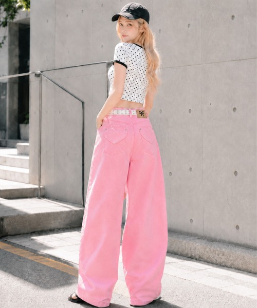 CANVAS+(キャンバスプラス)の「【CANVAS+】ハートフラップポケットワイドパンツ(デニムパンツ・レディース・ピンク・S/M/L)」の16枚目の写真