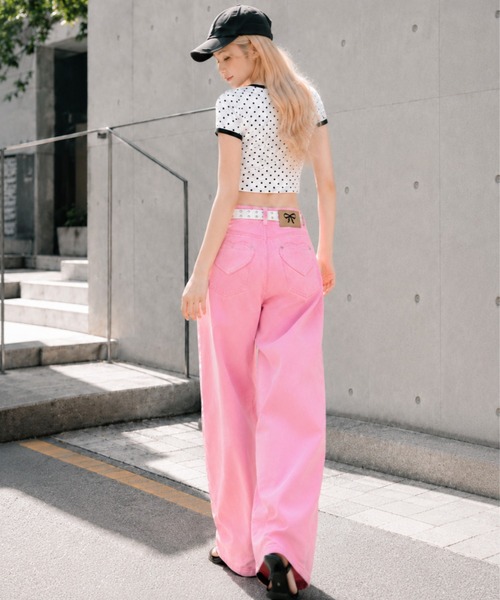 CANVAS+(キャンバスプラス)の「【CANVAS+】ハートフラップポケットワイドパンツ(デニムパンツ・レディース・ピンク・S/M/L)」の15枚目の写真