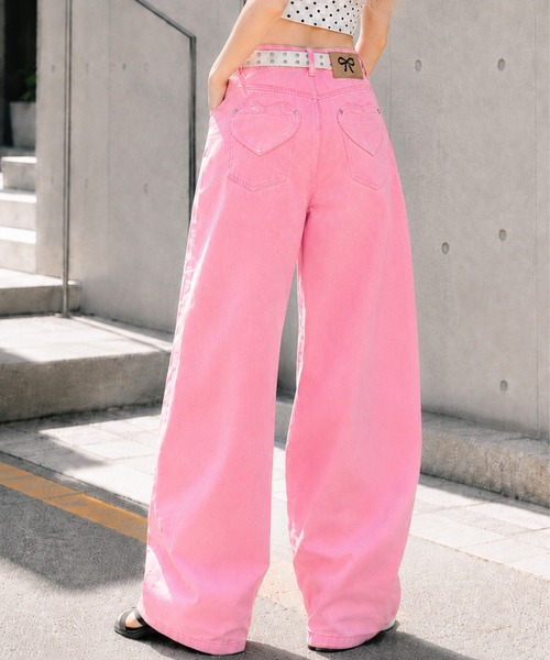 CANVAS+(キャンバスプラス)の「【CANVAS+】ハートフラップポケットワイドパンツ(デニムパンツ・レディース・ピンク・S/M/L)」の14枚目の写真