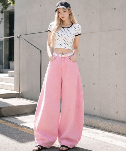 CANVAS+(キャンバスプラス)の「【CANVAS+】ハートフラップポケットワイドパンツ(デニムパンツ・レディース・ピンク・S/M/L)」の13枚目の写真