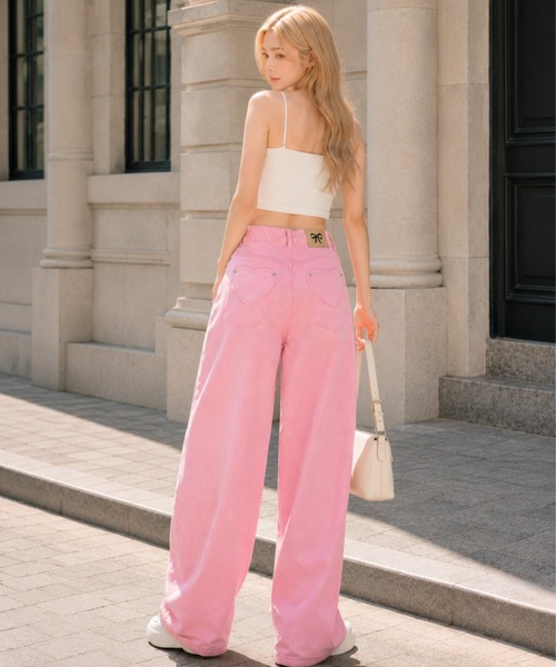 CANVAS+(キャンバスプラス)の「【CANVAS+】ハートフラップポケットワイドパンツ(デニムパンツ・レディース・ピンク・S/M/L)」の6枚目の写真