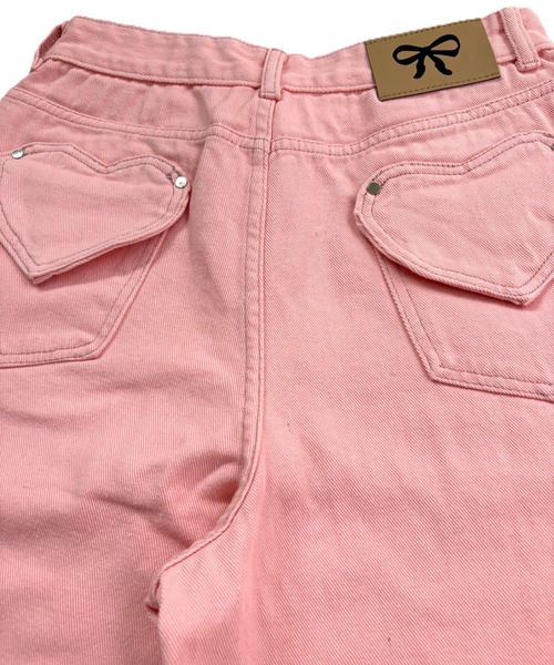 CANVAS+(キャンバスプラス)の「【CANVAS+】ハートフラップポケットワイドパンツ(デニムパンツ・レディース・ピンク・S/M/L)」の2枚目の写真