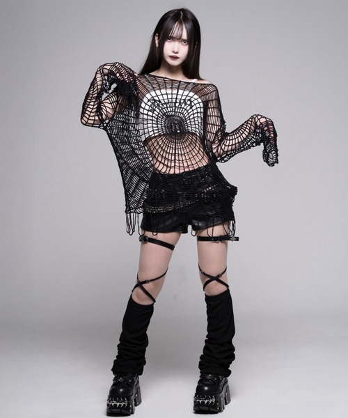 REFLEM(レフレム)の「『REFLEM/レフレム』キャミソール付きスパイダーメッシュニット(その他トップス・レディース・ブラック×ホワイト/ブラック・FREE)」の6枚目の写真