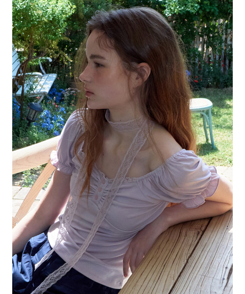 ETMON(エトモン)の「Lace Scarf Puff T-Shirt, Lavender Pink(Tシャツ/カットソー・レディース・その他・F)」の5枚目の写真