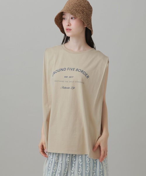 LAKOLE（ラコレ）の「＜接触冷感＞coolfiberロゴノースリーブ / 679638（Tシャツ/カットソー・レディース・ベージュ/オフホワイト/グリーン/ブラック・FREE）」の3枚目の写真