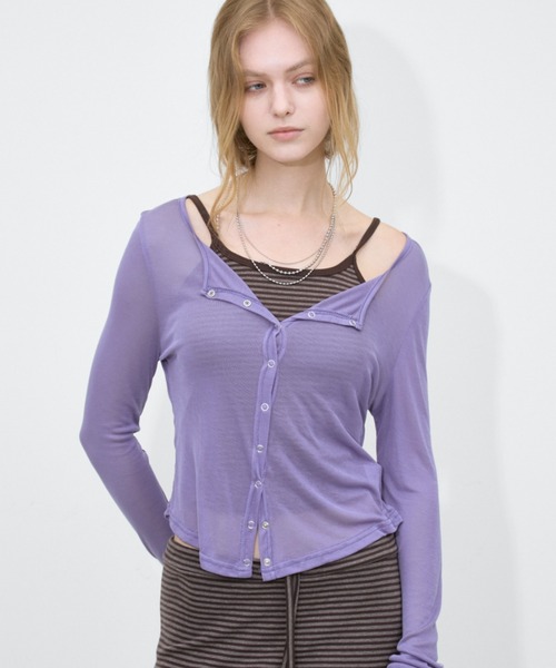 Rohwel(ローウェル)の「Airy Sheer Cardigan / エアリーシアーカーディガン(カーディガン/ボレロ・レディース・ミント/パープル/ブラック・FREE)」の3枚目の写真