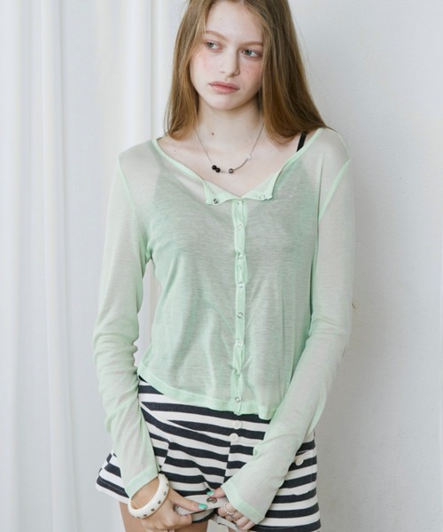 Rohwel(ローウェル)の「Airy Sheer Cardigan / エアリーシアーカーディガン(カーディガン/ボレロ・レディース・ミント/パープル/ブラック・FREE)」の2枚目の写真