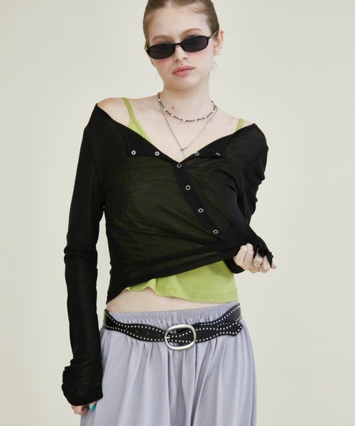 Rohwel(ローウェル)の「Airy Sheer Cardigan / エアリーシアーカーディガン(カーディガン/ボレロ・レディース・ミント/パープル/ブラック・FREE)」の1枚目の写真