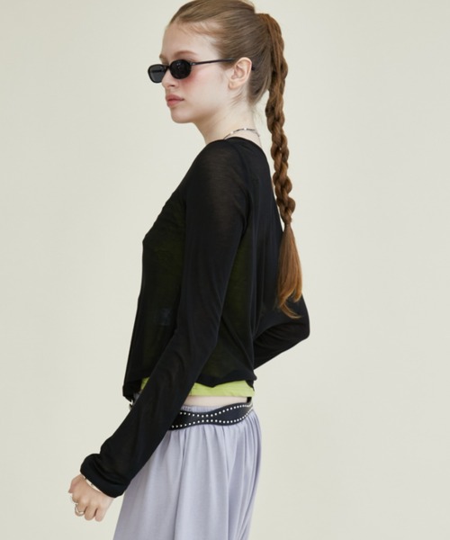 Rohwel(ローウェル)の「Airy Sheer Cardigan / エアリーシアーカーディガン(カーディガン/ボレロ・レディース・ミント/パープル/ブラック・FREE)」の5枚目の写真