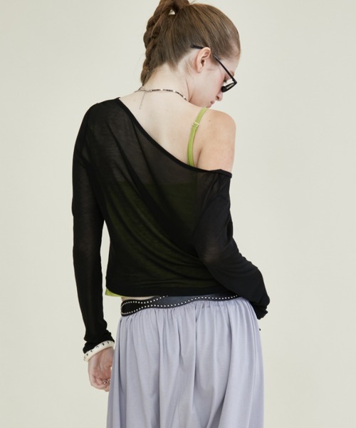 Rohwel(ローウェル)の「Airy Sheer Cardigan / エアリーシアーカーディガン(カーディガン/ボレロ・レディース・ミント/パープル/ブラック・FREE)」の6枚目の写真