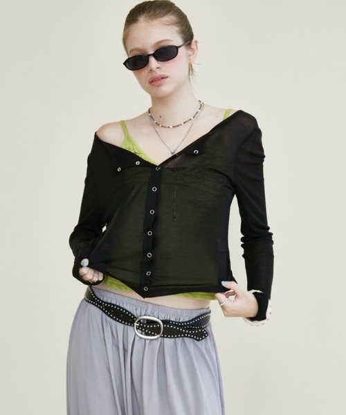 Rohwel(ローウェル)の「Airy Sheer Cardigan / エアリーシアーカーディガン(カーディガン/ボレロ・レディース・ミント/パープル/ブラック・FREE)」の13枚目の写真