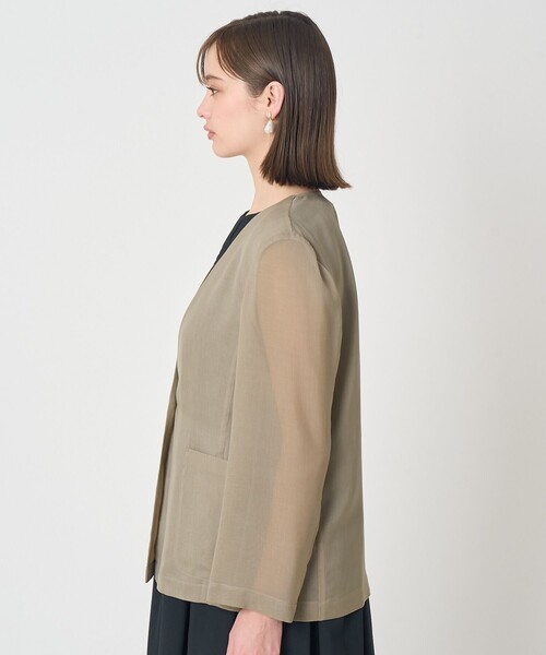 ANAYI(アナイ)の「オーガンジーノーカラーVジャケット(ノーカラージャケット・レディース・カーキ/ブラック・36/38)」の5枚目の写真