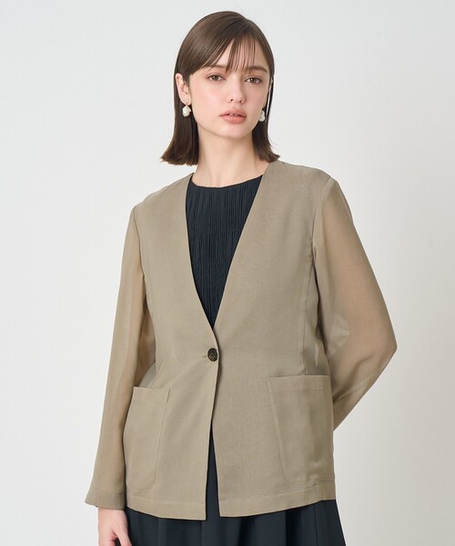 ANAYI(アナイ)の「オーガンジーノーカラーVジャケット(ノーカラージャケット・レディース・カーキ/ブラック・36/38)」の7枚目の写真