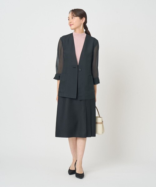 ANAYI(アナイ)の「オーガンジーノーカラーVジャケット(ノーカラージャケット・レディース・カーキ/ブラック・36/38)」の13枚目の写真