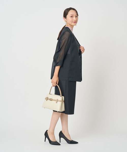 ANAYI(アナイ)の「オーガンジーノーカラーVジャケット(ノーカラージャケット・レディース・カーキ/ブラック・36/38)」の14枚目の写真