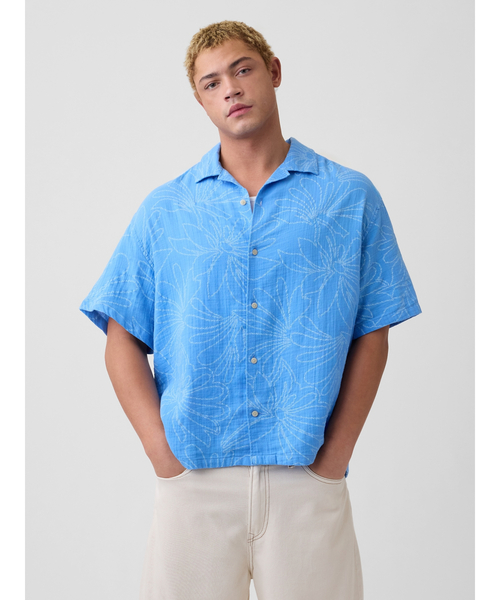 GAP(ギャップ)の「ボックスシルエット ガーゼ バケーションシャツ(シャツ/ブラウス・メンズ・ホワイト/ライトブルー・XL/M/XS/S/L)」の2枚目の写真