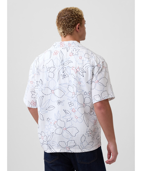 GAP(ギャップ)の「ボックスシルエット ガーゼ バケーションシャツ(シャツ/ブラウス・メンズ・ホワイト/ライトブルー・XL/M/XS/S/L)」の10枚目の写真