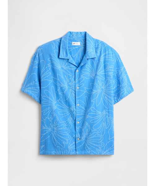 GAP(ギャップ)の「ボックスシルエット ガーゼ バケーションシャツ(シャツ/ブラウス・メンズ・ホワイト/ライトブルー・XL/M/XS/S/L)」の11枚目の写真