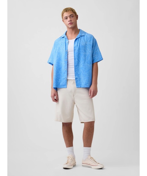 GAP(ギャップ)の「ボックスシルエット ガーゼ バケーションシャツ(シャツ/ブラウス・メンズ・ホワイト/ライトブルー・XL/M/XS/S/L)」の4枚目の写真