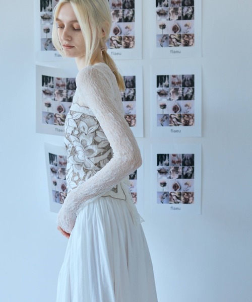 flaeu(フラユ)の「Stretch Lace Layered Top(Tシャツ/カットソー・レディース・ホワイト/ブラック・FREE)」の15枚目の写真