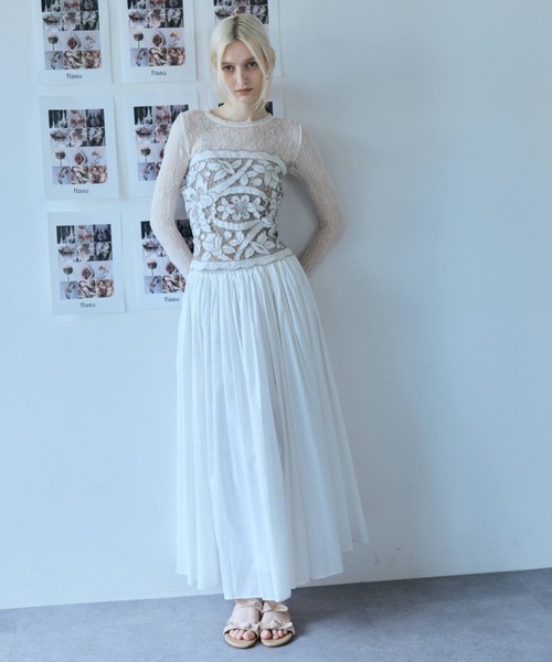 flaeu(フラユ)の「Stretch Lace Layered Top(Tシャツ/カットソー・レディース・ホワイト/ブラック・FREE)」の16枚目の写真