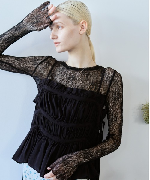 flaeu(フラユ)の「Stretch Lace Layered Top(Tシャツ/カットソー・レディース・ホワイト/ブラック・FREE)」の19枚目の写真