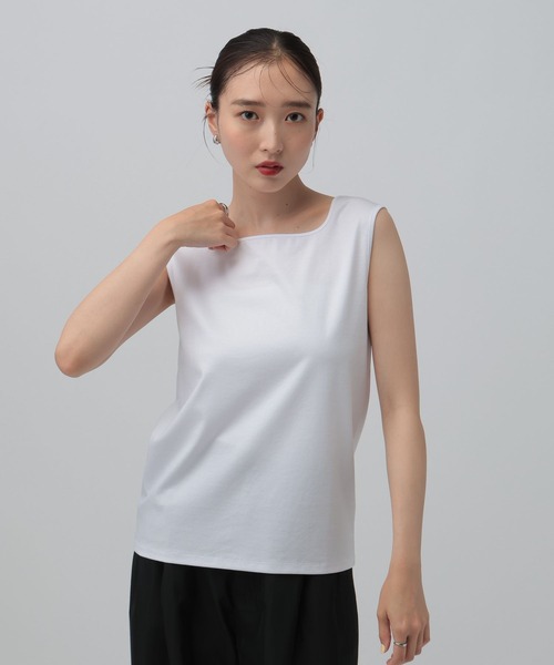 LEPSIM(レプシィム)の「《オフィスライン》機能シルクタッチノースリーブ 812671(Tシャツ/カットソー・レディース・ブラック/オフホワイト・FREE)」の2枚目の写真