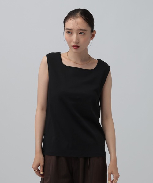 LEPSIM(レプシィム)の「《オフィスライン》機能シルクタッチノースリーブ 812671(Tシャツ/カットソー・レディース・ブラック/オフホワイト・FREE)」の1枚目の写真
