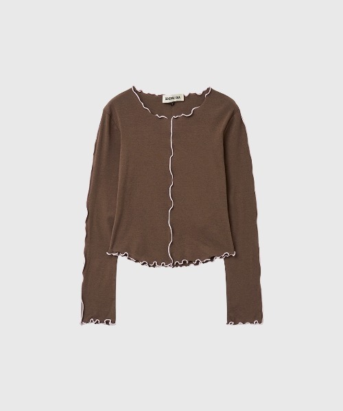 GENERAL IDEA(ジェネラルアイデア)の「GENERAL IDEA/ジェネラルアイディア INTERLOCK SLIM FIT T-SHIRT インターロックスリムフィットTシャツ メロー パイピング 配色 クルーネック ラウンドネック レディース 秋 秋服 2026年秋冬(Tシャツ/カットソー・レディース・クリーム/ブラウン・S/M/L)」の8枚目の写真