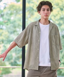 ダイヤ ヘリンボーン メッシュ オープンカラー 半袖 シャツ（シャツ
