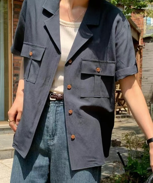 FACTOTUM(ファクトタム)の「襟付きシングルブレストシャツ(シャツ/ブラウス・レディース・ネイビー/ブルー/ライトベージュ/キャメル・FREE)」の11枚目の写真