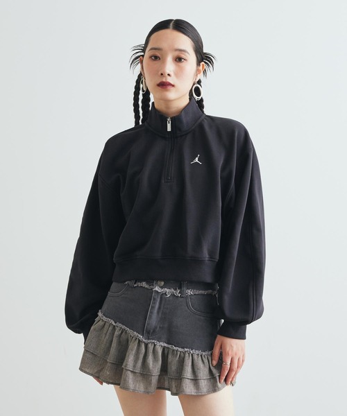 JORDAN BRAND(ジョーダンブランド)の「ジョーダン ブルックリン フリース ウィメンズ クロップド 1/4ジップ トレーナー / Jordan Brooklyn Fleece Women's Cropped 1/4-Zip Pullover IV7532-010 Black(スウェット・レディース・ブラック・XL/S/M/L/XS)」の1枚目の写真