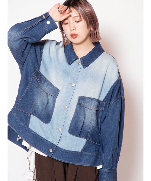OSMOSIS（オズモーシス）の「セルロースデニム切替ジャケット（デニムジャケット・レディース・ブラック系その他/ブルー/ブルー系その他・ONE SIZE）」の3枚目の写真