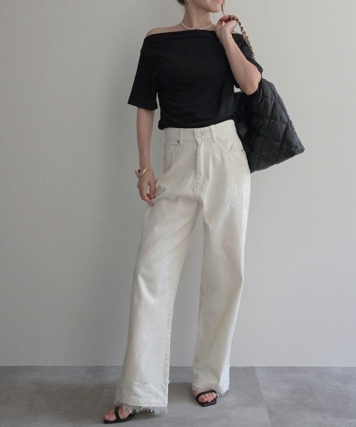 Rashik（ラシク）の「【Rashik】裾レースクールタッチデニム（デニムパンツ・レディース・アイボリー/ライトブルー・S/M）」の7枚目の写真