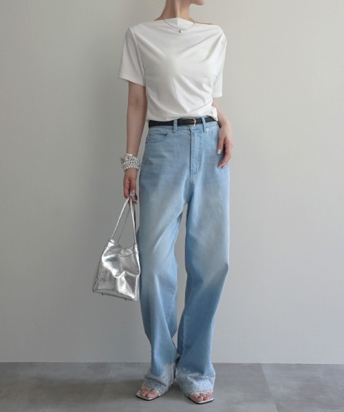 Rashik（ラシク）の「【Rashik】裾レースクールタッチデニム（デニムパンツ・レディース・アイボリー/ライトブルー・S/M）」の14枚目の写真