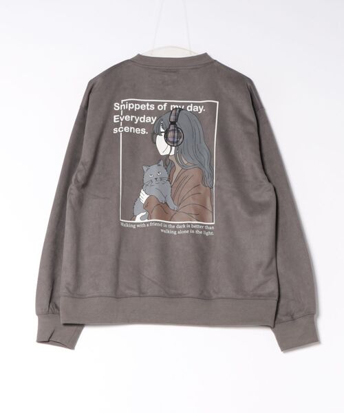 ANPAS(アンパス)の「Cat & Girl Graphic Ponte Suede Sweatshirt / ポンチスエード ネコ&ガール グラフィック スウェット メンズ レディース ユニセックス トレーナー バックプリント 秋冬 トップス(スウェット・レディース・チャコール/ワイン/グレー/アイボリー・M/L)」の5枚目の写真