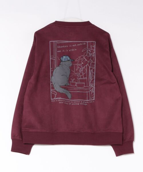 ANPAS(アンパス)の「Cat & Girl Graphic Ponte Suede Sweatshirt / ポンチスエード ネコ&ガール グラフィック スウェット メンズ レディース ユニセックス トレーナー バックプリント 秋冬 トップス(スウェット・レディース・チャコール/ワイン/グレー/アイボリー・M/L)」の7枚目の写真