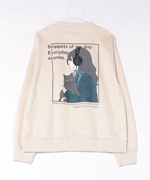ANPAS(アンパス)の「Cat & Girl Graphic Ponte Suede Sweatshirt / ポンチスエード ネコ&ガール グラフィック スウェット メンズ レディース ユニセックス トレーナー バックプリント 秋冬 トップス(スウェット・レディース・チャコール/ワイン/グレー/アイボリー・M/L)」の8枚目の写真