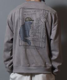 Cat & Girl Graphic Ponte Suede Sweatshirt / ポンチスエード ネコ&ガール グラフィック スウェット メンズ レディース ユニセックス トレーナー バックプリント 秋冬 トップス