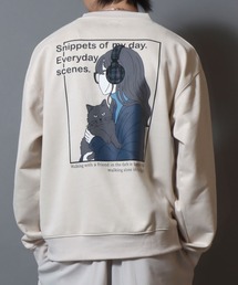 Cat & Girl Graphic Ponte Suede Sweatshirt / ポンチスエード ネコ&ガール グラフィック スウェット メンズ レディース ユニセックス トレーナー バックプリント 秋冬 トップス