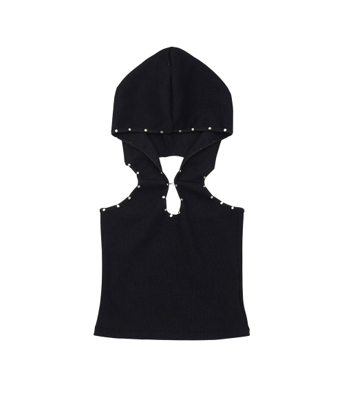 NO EXTRA TOUCH(ノー・エクストラ・タッチ)の「Eyelet Hoodie Sleeveless (Black) / 26SMSL004BK(Tシャツ/カットソー・レディース・ブラック・MEDIUM/SMALL)」の4枚目の写真
