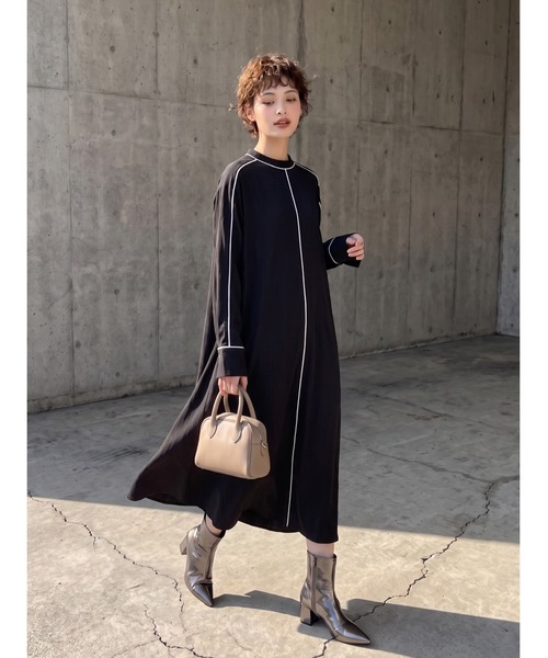 Sew loop（ソーループ）の「パイピングシャドーストライプ長袖Aラインワンピース（ワンピース・レディース・ブラック/パープル・FREE）」の11枚目の写真