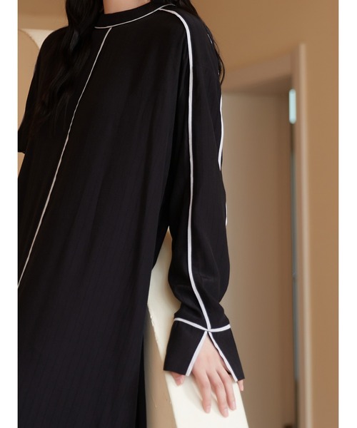 Sew loop（ソーループ）の「パイピングシャドーストライプ長袖Aラインワンピース（ワンピース・レディース・ブラック/パープル・FREE）」の13枚目の写真
