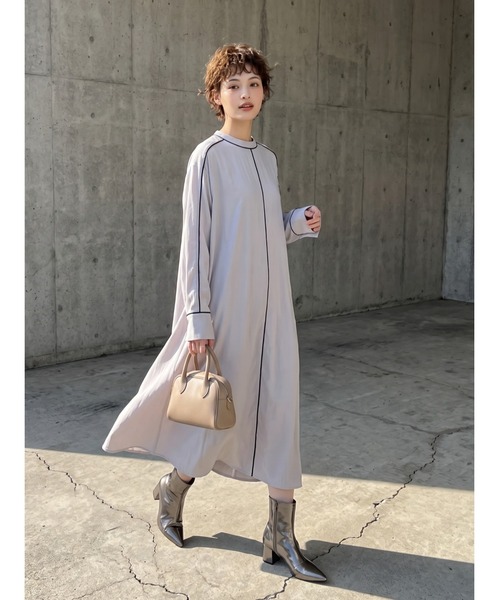 Sew loop（ソーループ）の「パイピングシャドーストライプ長袖Aラインワンピース（ワンピース・レディース・ブラック/パープル・FREE）」の14枚目の写真