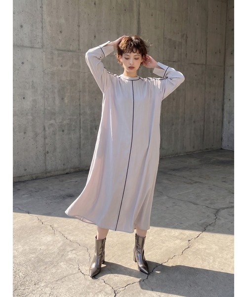 Sew loop（ソーループ）の「パイピングシャドーストライプ長袖Aラインワンピース（ワンピース・レディース・ブラック/パープル・FREE）」の15枚目の写真