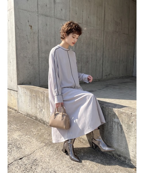 Sew loop（ソーループ）の「パイピングシャドーストライプ長袖Aラインワンピース（ワンピース・レディース・ブラック/パープル・FREE）」の16枚目の写真