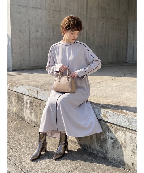 Sew loop（ソーループ）の「パイピングシャドーストライプ長袖Aラインワンピース（ワンピース・レディース・ブラック/パープル・FREE）」の17枚目の写真