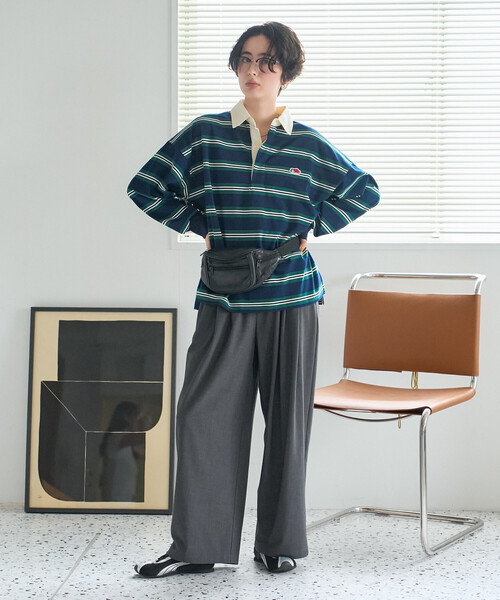 FREAK'S STORE(フリークスストア)の「FRUIT OF THE LOOM×FREAK'S STORE/フルーツオブザルーム 別注 ラガーシャツ/ラグビーシャツ(シャツ/ブラウス・レディース・チャコール/グレー/ネイビー・フリ-)」の4枚目の写真